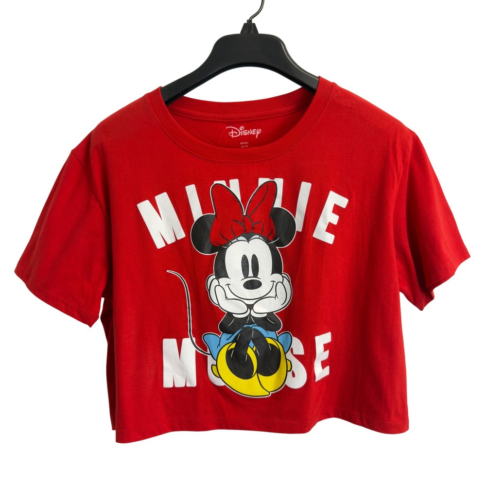 Disney Minnie Mouse Red Graphic Crop Top Short Sleeve Tee XL Cotton blend